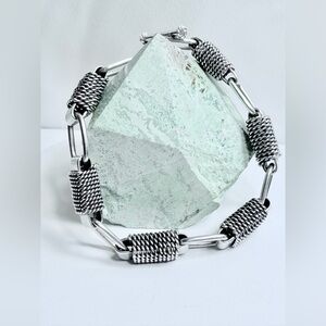 Vintage Heavy Unique Sterling Silver Rectangle Wire Wrapped Link Toggle Bracelet